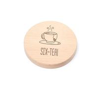 "Six-tea!" Engraved Wooden Coaster - Funny 60th Birthday Gift For Tea Lovers