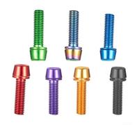 Six titanium plated stainless steel bicycle stem screws M5 x 18mm designed for long lasting and resistant bike assembly (Red)