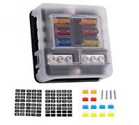 Six Way Fuse Block, Twelve Volt Distribution Panel, LED Blow Indicator Box, Positive Negative Terminal Strip, Marine RV Electrical Safety, Flame Retardant PBT Housing, Transparent