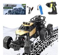 Six-Wheel Alloy Rock-Climbing RC Car, 4 WD High-Speed Off-Road Remote Control Truck with Dual Magnetic Motors,Non-Slip Tires, Sensitive Steering, Unleash The Beast on Any Terrain (Yellow)
