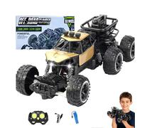 Six-Wheel Alloy Rock-Climbing Rc Car, Remote Control Truck with Fog Mist, 360°Flip Remote Control Car, 2.4GHz 4WD Rechargeable Drift RC Race Auto with Lights, Cars Crawler Cars Toys for Kids (Gold)
