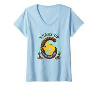 Six Years of Lone Star Fun Texas Birthday Gift V-Neck T-Shirt, Women, Baby Blue, S