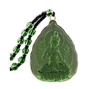 SIXAOAZZ Green Tara Pendant Avalokitesvara Buddha Statue Necklace Crystal Amulet Unisex Eliminate Suffering Amulet Feng Shui Necklace Bless Health and Wealth