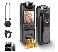SixBondsCam 4K Body Camera with Audio Video Recording, 128GB Portable Mini Camera with Magnetic Lanyard, Body Camera for Travel, Cycling, Work Safety, Police