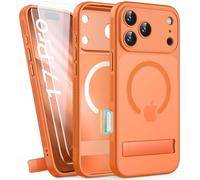 SIXBOX for iPhone 17 Pro Magnetic Case with Stand, 2 Glass Screen Protectors, Compatible with MagSafe, Camera Control, Military Grade, Lens Protection, Translucent Matte Case for iPhone 17 Pro, Orange