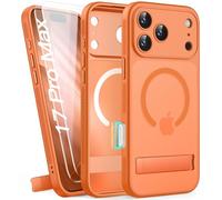 SIXBOX for iPhone 17 Pro Max Case with Stand, 2 Glass Screen Protectors, Compatible with MagSafe, Lens Protection, Camera Control, Military Grade, Translucent Matte Case for iPhone 17 Promax, Orange