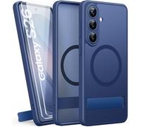 SIXBOX for Samsung Galaxy S26 Case with 2 Screen Protectors, Built-in Stand, Wireless Charging Compatible with MagSafe, Full Camera Protection, Matte Rugged Magnetic Phone Case for Samsung S26, Blue