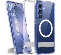 SIXBOX for Samsung Galaxy S26 Magnetic Case with Stand, Compatible with MagSafe, Full Lens Protection, Military Grade Shockproof, Non-Yellowing, Slim Transparent Silicone Cover for Galaxy S26, Clear