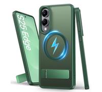SIXBOX Magnetic for Samsung Galaxy S25 Edge Case, Built-in Stand & Compatible with MagSafe, Military-Grade Protective Durable Sturdy Matte Translucent Phone Case for Samsung S25 Edge 2025, Green