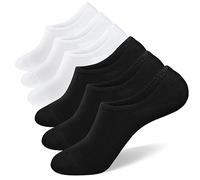 SIXDAYSOX No Show Socks for Men 6/8 pack Cotton Thin Low Cut Non Slip for Loafer Flats Sneakers 5-8/9-11/12-15, Anti Odor - 3 Black+3 White, 7.5-10.5 UK