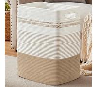 SIXDOVE Laundry Hamper, 76L Large Woven Rope Slim Laundry Basket with Handles, Decorative Narrow Storage Basket for Clothes and Blankets in Living room，Bedroom, 22" X 17" X 13"， Jute & White