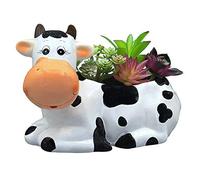 Sixdrop Cow Planter Pot - 9" - Cow Print Party Decoration - Cow Stuff Garden Backyard Flower Ceramic Succulent Planter - UFO Cow Theme Decoration La Vaca