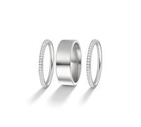 SIXDUTON 3 Piece Women's Rings, 14 Carat Gold-Plated Rings Set, Stackable Thumb Rings, Finger Ring, Stacking Rings, Engagement Ring Set, Jewellery, 7, Stainless Steel, No Gemstone