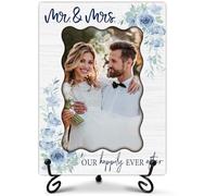 SIXEIGHT Wedding Picture Frame 4x6 Mr & Mrs Wedding Frame Wedding Wooden Photo Frame with Stand Engagement Picture Frame Gifts for Newlywed, Mr And Mrs Our Happily Ever After Photo Frame-A01