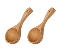 Sixfolo 2 PCS Large Wood Scoop for Bath Salts 21x8.5x4cm Deep Wooden Ladle Spoon Natural Solid Wood Water Scoop Spoon with Short Handle and Hanging Rope for Cooking Stirring Bath Salt