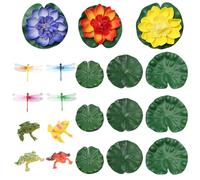Sixfolo 20 Pcs Artificial Floating Water Lilies,Artificial Lotus Foam Flower Fake Water Lilies with Plastic Dragonfly Frog Lily Pads for Pond Pool Aquarium Water Decor(10cm,14.5cm,17cm)