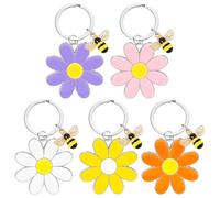 Sixfolo Pack of 5 Bee and Daisy Keyrings, Cute Flower Key Ring, Key Ring, Key Pendant, Women's Small Zinc Alloy Key Ring for Bag, Accessories, Party Gifts (5 Colours), multicoloured, 44*75mm