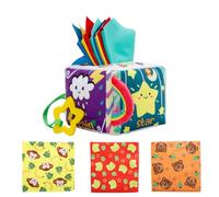 SIXHANS Baby Tissue Box Toy for 6-12 Months | Montessori Sensory Pulling Toys with 8 Rip-Proof Textile Tissues, 3 Crinkle Papers & Safe Mirror-Soft Infant Early Learning Toys, for Boys Girls