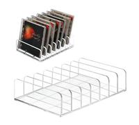 SIXHAOBU 2 Pcs Clear Acrylic CD Holder, 7 Slot Plastic CD Display Stand, Multi-Slot Desktop DVD/CD Storage Box-Holds up to 14 Standard CD Cases for Media Shelf Storage Organization