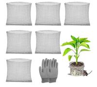 SIXHAOBU 6 Pcs Root Guard Gopher Proof Wire, 23 x 25 cm Stainless Steel Plant Root Gopher Baskets with Gloves for Protection of the Roots of Trees, Flowers, Against Vole Rodents, Silver