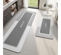 SIXHOME 43 * 70+40 * 150cm Square Grey Bath Mat Non Slip Anti Mould Bathroom Mat Quick-drying Bathroom Carpet Rubber Non-slip Bottom for Bathroom
