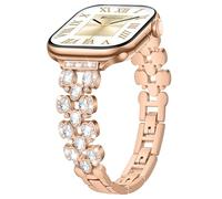 Sixmoat Slim Metal Strap Compatible with Apple Watch Strap for Women 42mm 44mm 45mm 46mm 49mm,Thin Bling Diamond Dressy Bracelet for iWatch Ultra SE Series 11 10 9 8 7 6 5 4 3 2 1, (Rose Gold)