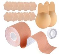 Sixome Boob Tape Strapless Push up Bra Self Adhesive Sticky Bra Strong Bob Lift Tape Stick on Bra with Petal Nipple Covers and Rabbit Ear Beige