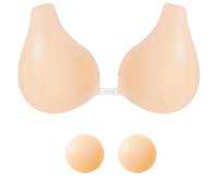 Sixome Women's Adhesive Invisible Strapless Bra, Silicone Backless Push Up Sticky Bra Sticky Reusable Stick On Nipple Covers Bra for A/B/C/D Cup Beige