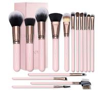 SIXPLUS Travel Makeup Brushes with Case, 15 Pcs Pink Makeup Brush Set Professional for Foundation Powder Concealer Eyeshadow Blush, Covers, Best Make Up Brush Kit Gift for Women Girlfriend Mom