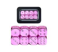 SIXPOINTS 8 Pieces 16mm Pink Electroplated Dice Set with Metal Box,Round Corner Standard D6 Board Game Dice Compatible with RPG MTG DND Table Games,Yahtzee, Bunco or Teaching Math