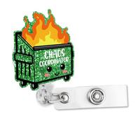 Sixrip Chaos Coordinator Retractable Glitter Irregular Badge Reel with Alligator Clip, Funny Dumpster Fire Badge Holder Gift for Charge Nurse Medical Office Hospital Staff Manager Educator Teacher
