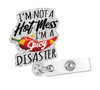 Sixrip I'm Not A Hot Mess I'm A Spicy Disaster Retractable Glitter Badge Reel with Alligator Clip, Funny Badge Holder for Nurse Doctor Medical Office Worker Teacher, Nurses Week Gifts for Nursing