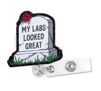 Sixrip My Labs Looked Great Badge Reel, Funny Shiny Retractable with Shark Clip Badge Reel Gifts for Medical Lab Technician Laboratory Student, Halloween Birthday Gifts