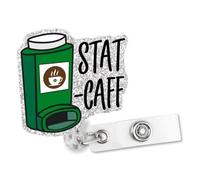 Sixrip Stat-Caff Retractable Glitter Badge Reel with Clip, Fun Inhaler Badge Holder for Pulmonologist Doctor Nurse Asthma Specialist Healthcare Worker Respiratory Therapist, RT Respiratory Care Gifts