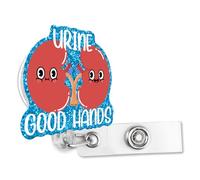 Sixrip Urine Good Hands Retractable Blue Glitter Irregular Badge Reel with Alligator Clip, Medical Gift for Men Women, Funny Badge Holder Gift for Nephrology Urology Doctor Nurse MD RN Dialysis
