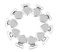 SIXRUN 10pcs Silver Metal Heart Shaped Suspenders Clips, Sturdy Durable Clamps with Plastic Teeth for Clothes, DIY Accessories for Suspenders Replacement