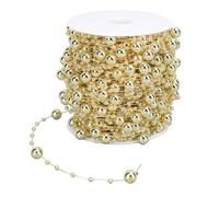 SIXRUN 30m/Roll Pearl Garland, Artificial Pearl Bead Decoration Chain 8mm/3mm Strand Roll for Wedding Ceremony Decorations (Gold)