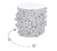 SIXRUN 30m/Roll Pearl Garland, Artificial Pearl Bead Decoration Chain 8mm/3mm Strand Roll for Wedding Ceremony Decorations (Silver)