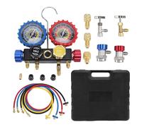 SIXRUN AC Refrigerant Gauges Set, R410A R32 R134A R22, 4.92ft Hoses, 0-500 PSI Blue 0-800 PSI Red Gauges, Testing with Adapters Charging Tools, Brass Material