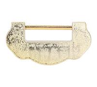 SIXRUN Antique Chinese Brass Padlock Lock Key Set Vintage Ming Qing Dynasty Style with Exquisite Texture Design for Cabinet Jewelry Box (Brass Color)