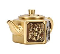 SIXRUN Brass Teapot Vintage Four Mythical Beasts with Lid for Office Desk | Metal Teapot Ornament, Solid Brass Construction, Intricate Bagua Lid Design, Suitable for Tea Room or Coffee Shop Decor