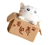 SIXRUN Cartoon Poor Box Cat Model PVC Miniature Statue Cute Cat Figurine for Home Car Office Decoration with Vibrant Color (White)