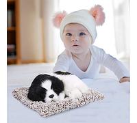 SIXRUN Electronic Plush Puppy, Adorable Design, Versatile, Educational Toy, Sleeping Dog Doll for Home Decoration, Premium Plush Material, Keep Drying with Built-in Bamboo Charcoal (Black and white