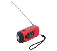 SIXRUN Emergency Radio, USB Solar Hand Crank Charging Portable FM Weather Radio with Flashlight 2000mAh Power Bank for Outdoor (Red)