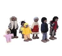 SIXRUN Family Doll Set, Wood Family Dollhouse People Playset - Grandpa, Grandma, Mom, Dad, Sister, , Baby Wood Dollhouse Figures with Flexible Limbs to Inspire Imagination and (7 black puppets)