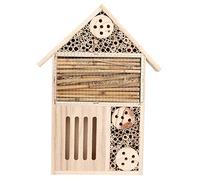 SIXRUN Garden House, Wooden Bee Hotel Shelter Nesting Box with Tubular Channels for Beneficial, Safe Natural Candlenut Wood Garden Decoration (Type A)