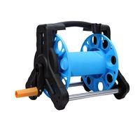 SIXRUN Hose Reel, PP Water Hose Holder with Hand Crank, 25m Capacity, Wall Mounted or Standalone Winding Rack for Outdoor Lawn Garden Watering (Black and Blue)