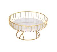 SIXRUN Iron Fruit Tray, Hollow Design High Foot Marble Bottom Practical Baking Paint Process Fruit Basket for Fruits, Snacks(Gold-Small) (S)