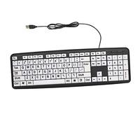 SIXRUN Large Print Computer Keyboard with LED White Keys Black Letters for Old Men Comfort Keyboard for Seniors