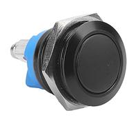 SIXRUN Metal Button Switch Stainless Steel Push Switch 16mm Round Head Self Reset Normally Open for Control Panels Equipment Power Start Use (Black)